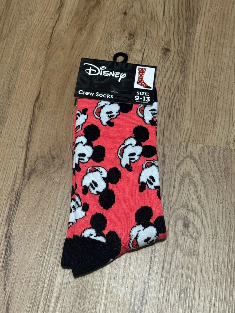 Disney Coral and Black Mickey Mouse Face Crew Socks
